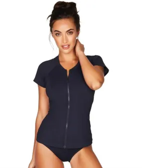 Sea Level Essentials Short Sleeved B-E Cup Rash Vest - Full Zipper - Night Sky Navy