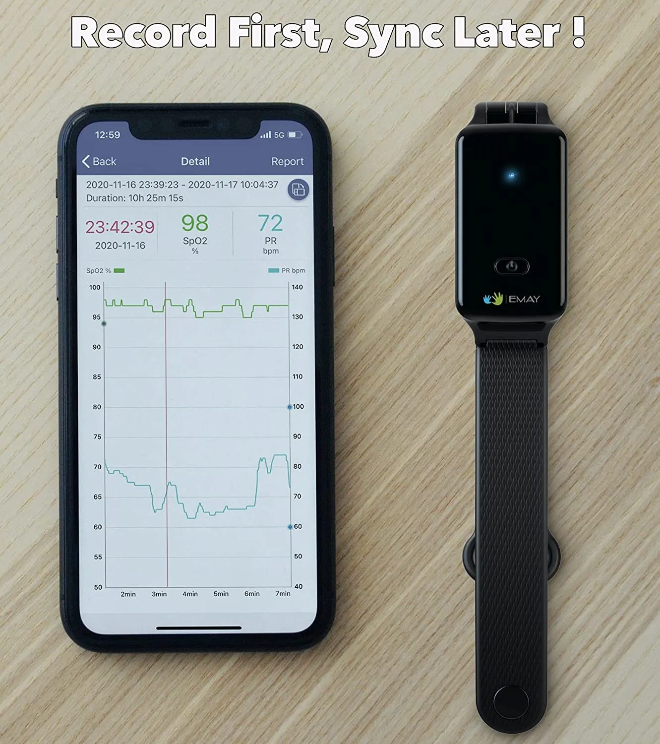 SleepO2 Wrist Pulse Oximeter with Silicone SpO2 Sensor | Bluetooth Sleep Oxygen Monitor Rechargeable for Continuous Blood Oxygen and Heart Rate Tracking | Free App with Overnight Report
