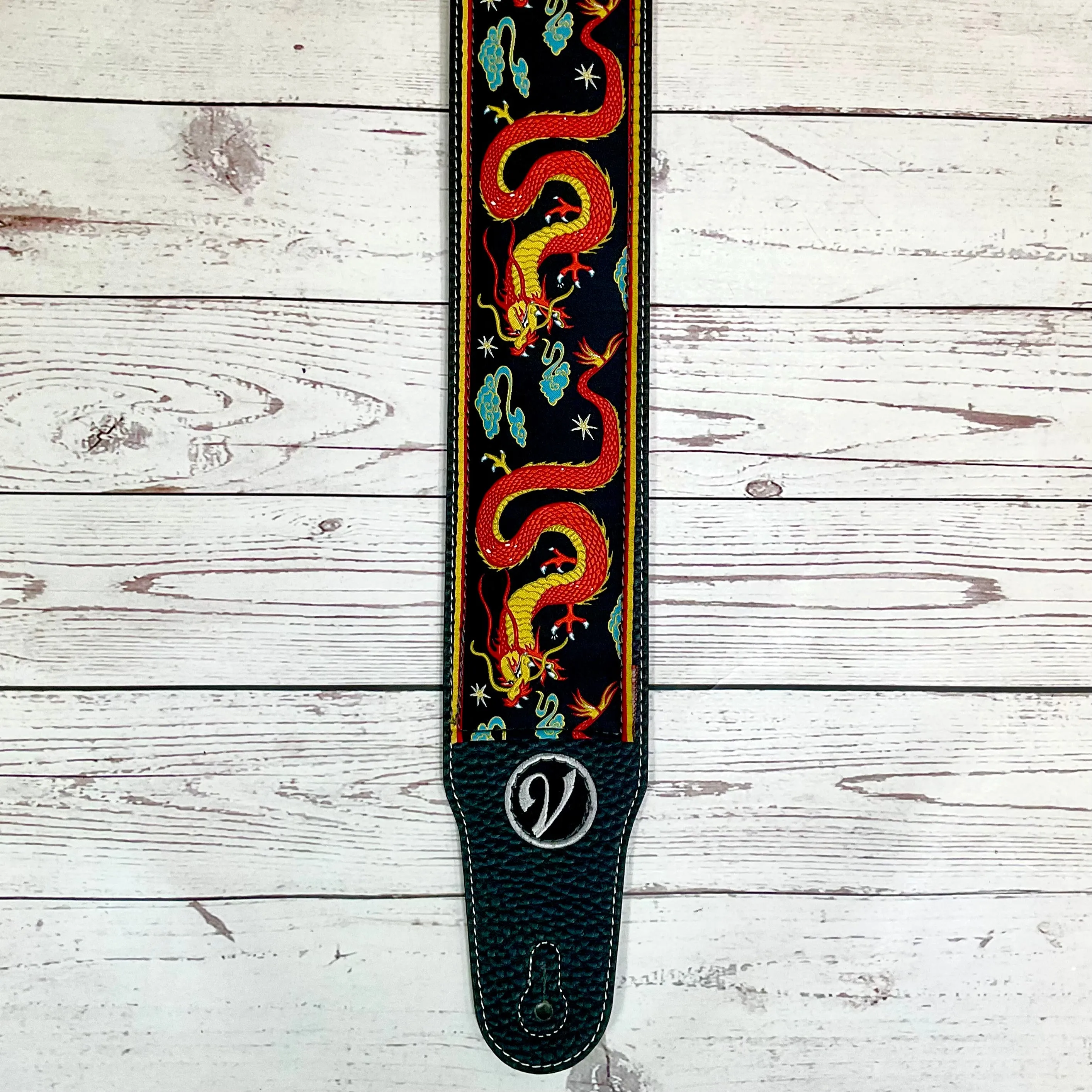 The Jimmy Page Dragon Suit Guitar Strap in Black - Vtar Vegan Guitar Straps