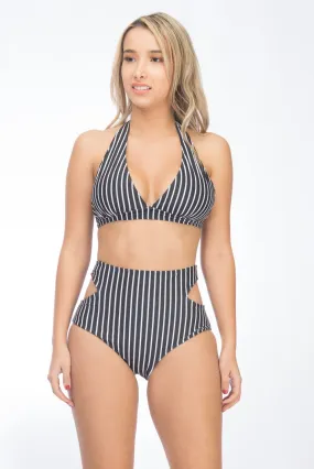 Two-Piece Retro Striped Bikini W/ Cutouts