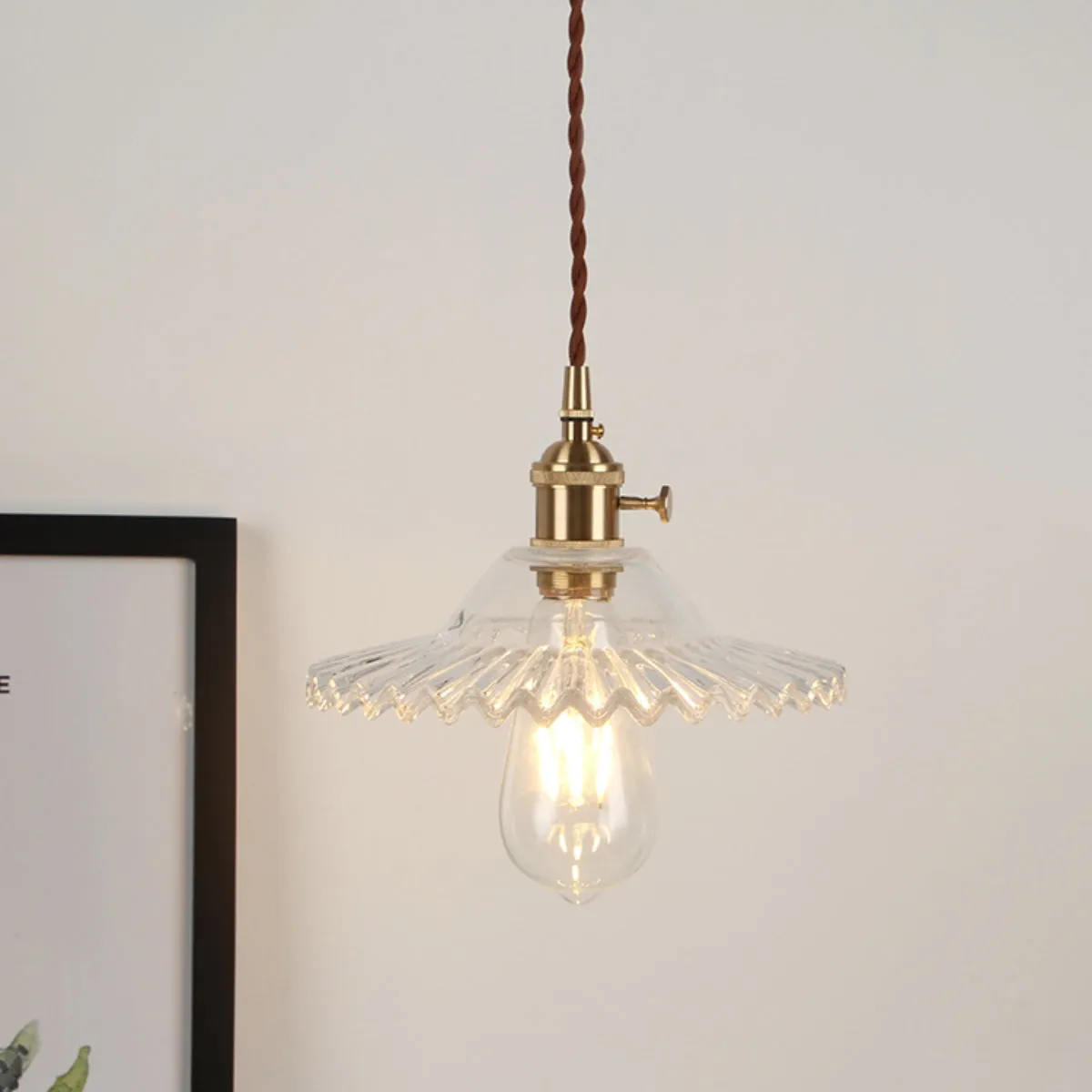 Vintage Glass and Brass Pendant Light