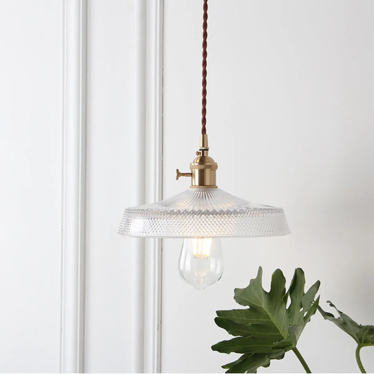 Vintage Glass and Brass Pendant Light