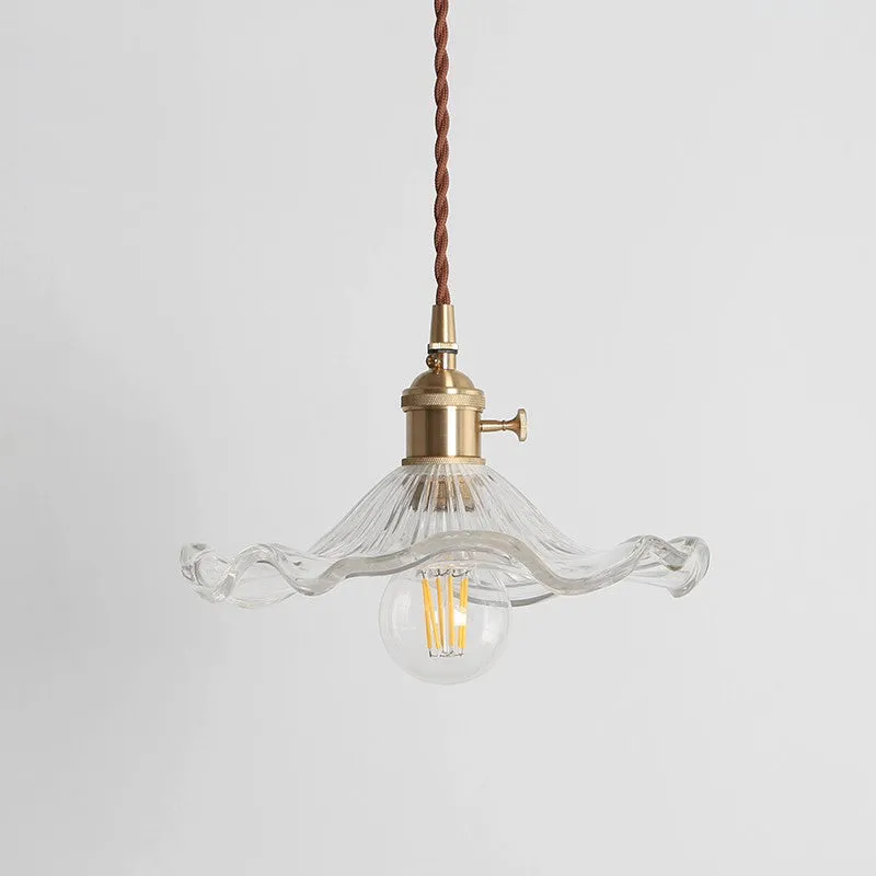Vintage Glass and Brass Pendant Light