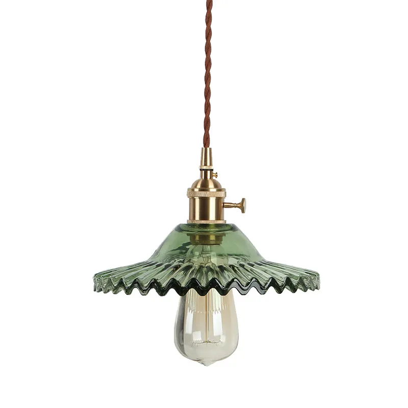 Vintage Glass and Brass Pendant Light