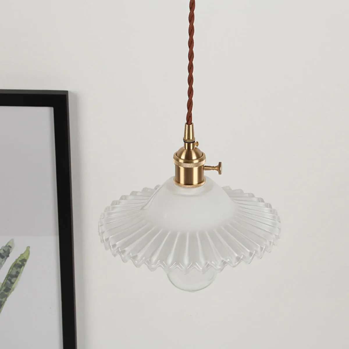 Vintage Glass and Brass Pendant Light