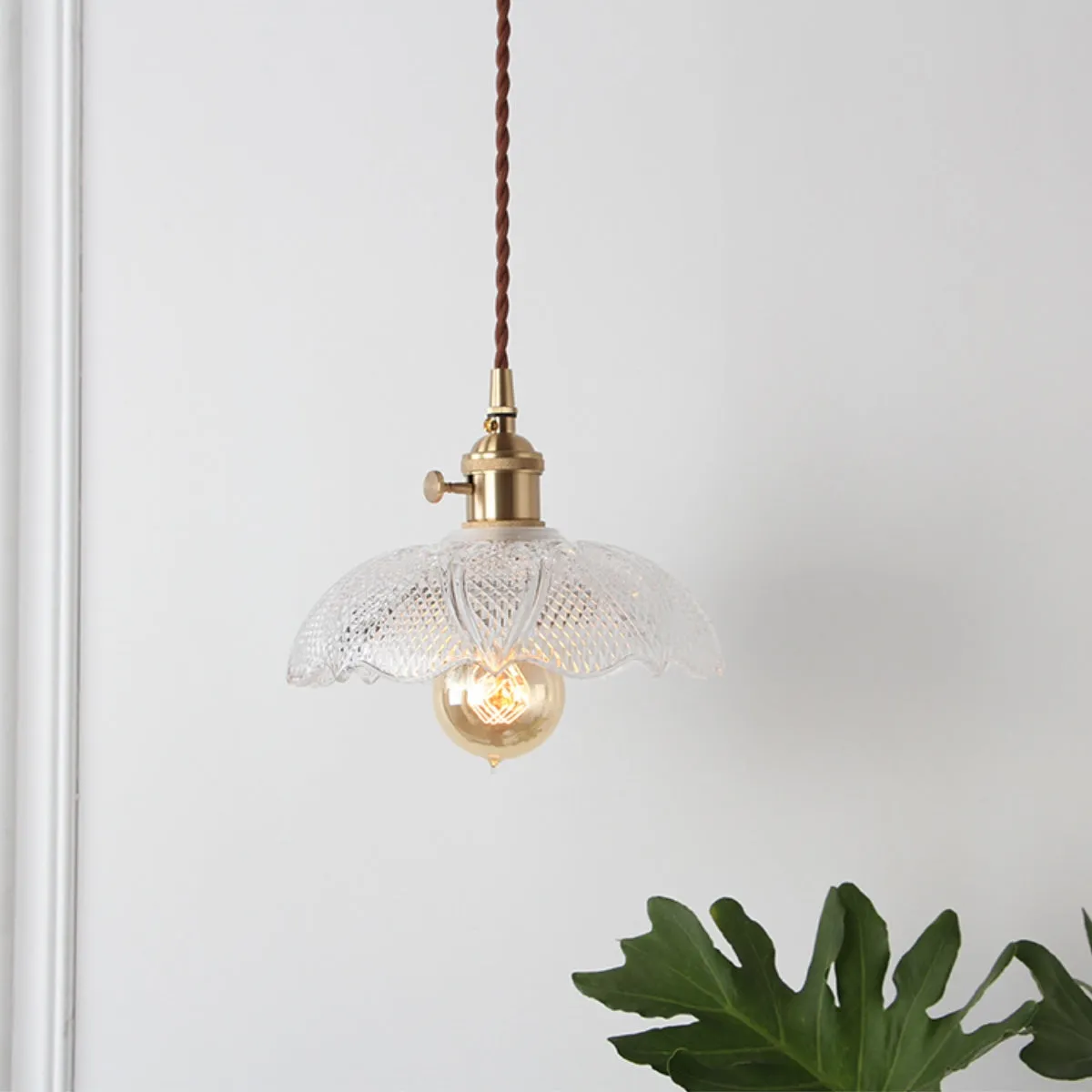 Vintage Glass and Brass Pendant Light