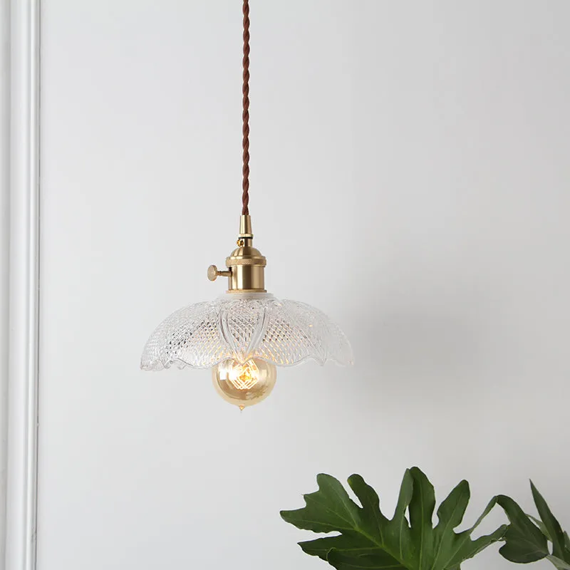 Vintage Glass and Brass Pendant Light
