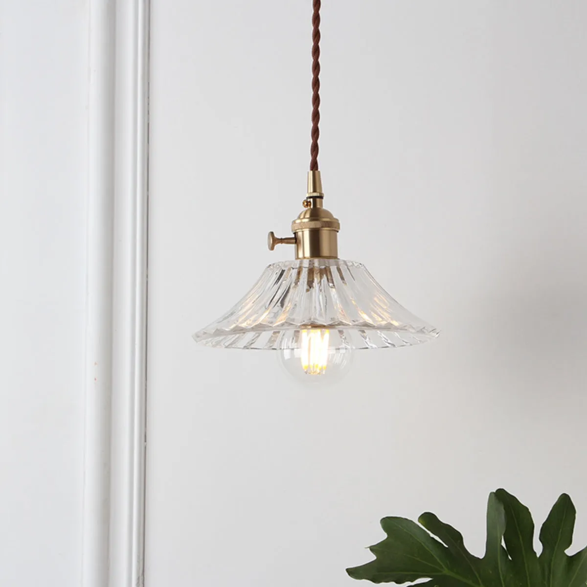 Vintage Glass and Brass Pendant Light