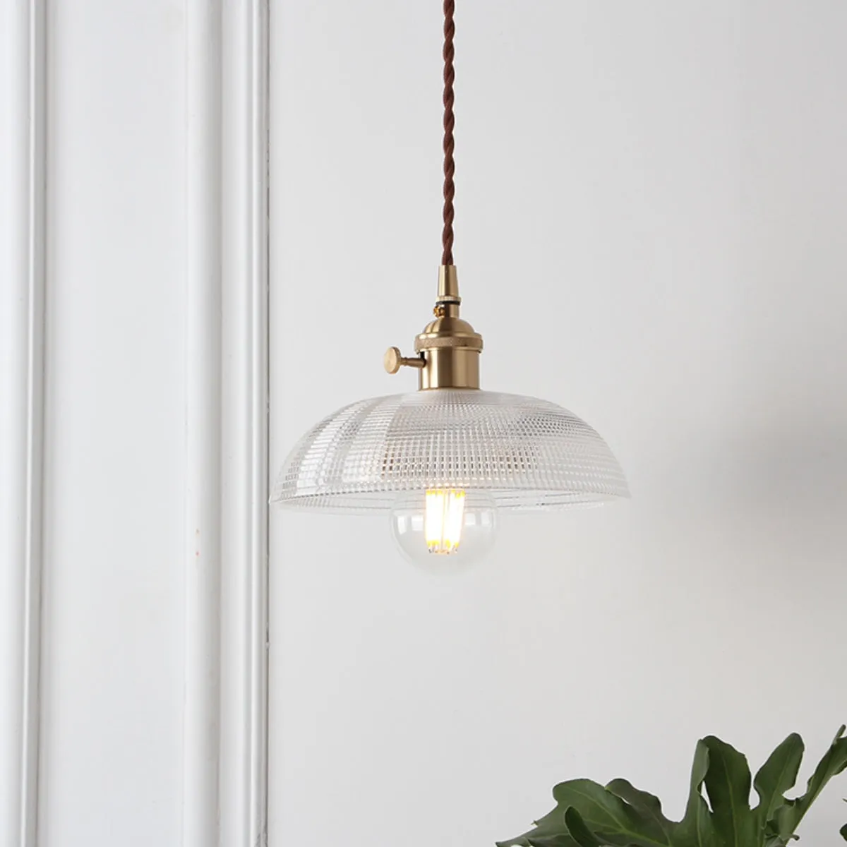 Vintage Glass and Brass Pendant Light