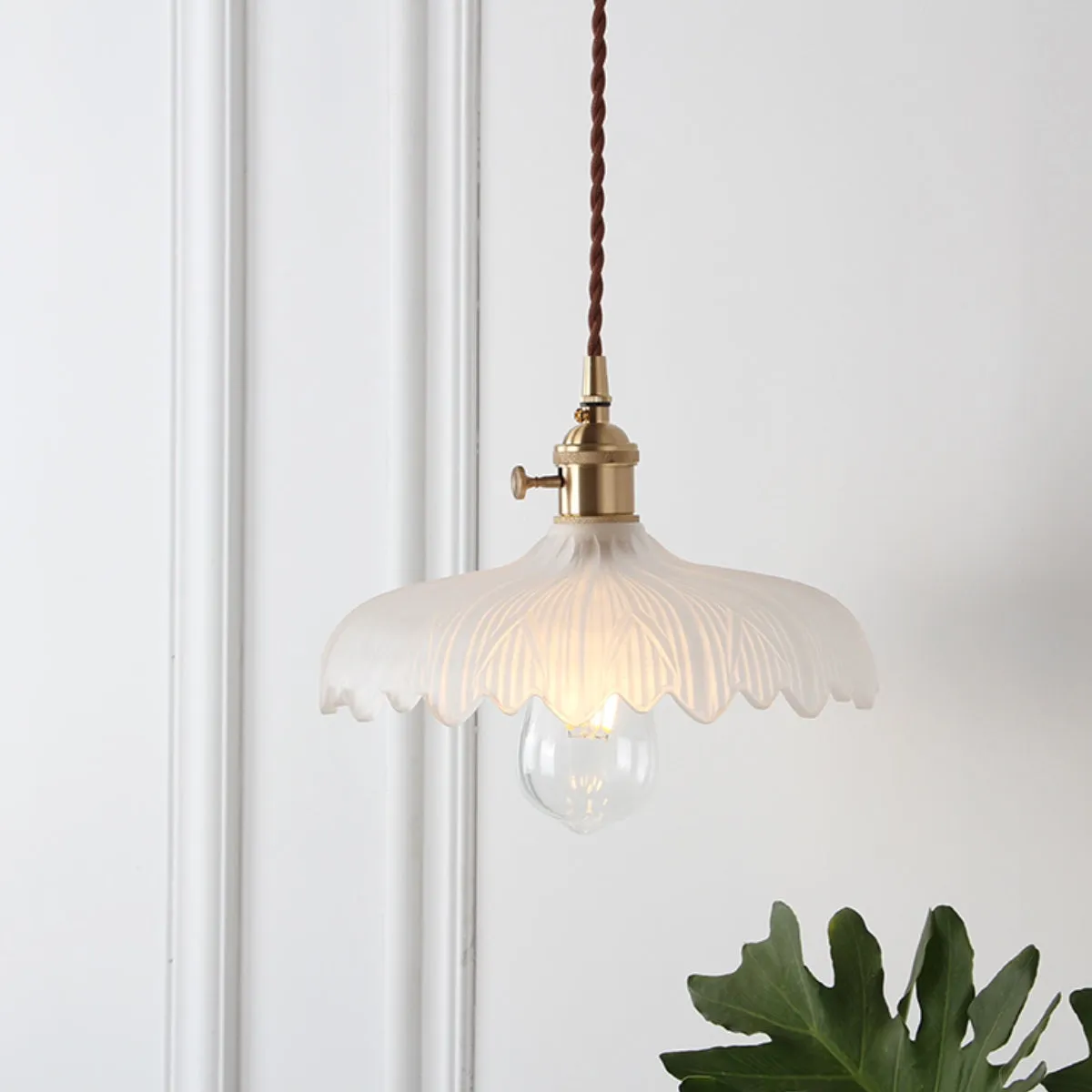 Vintage Glass and Brass Pendant Light