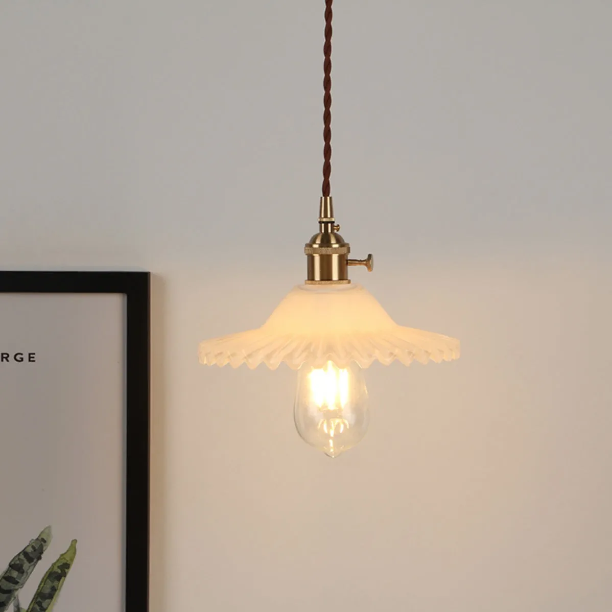 Vintage Glass and Brass Pendant Light