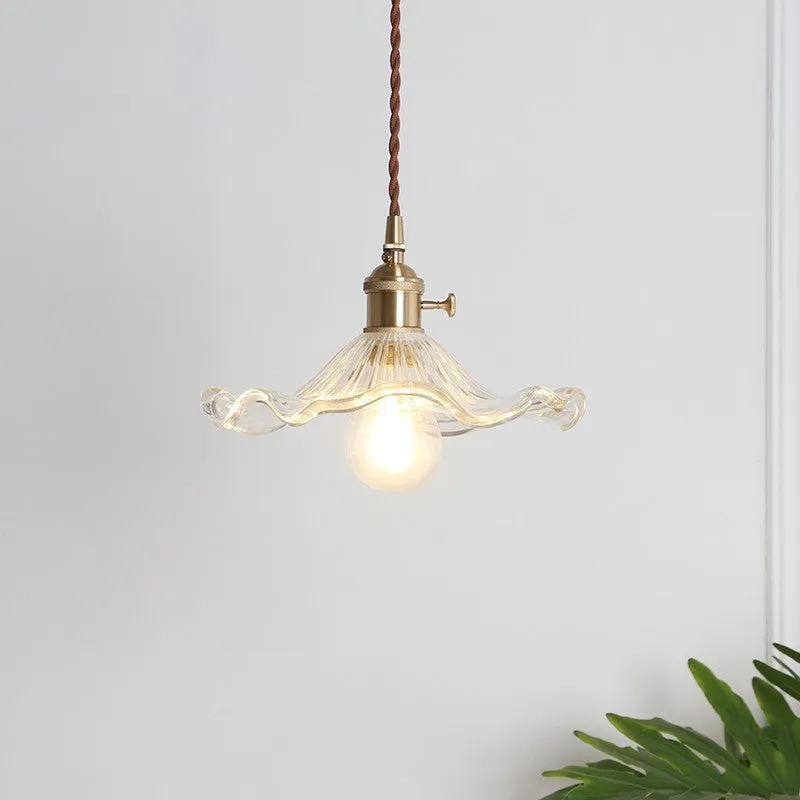 Vintage Glass and Brass Pendant Light
