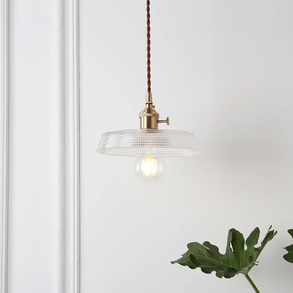 Vintage Glass and Brass Pendant Light