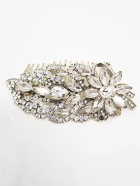 Vintage Gold Diamante Crystal Floral Hair Comb