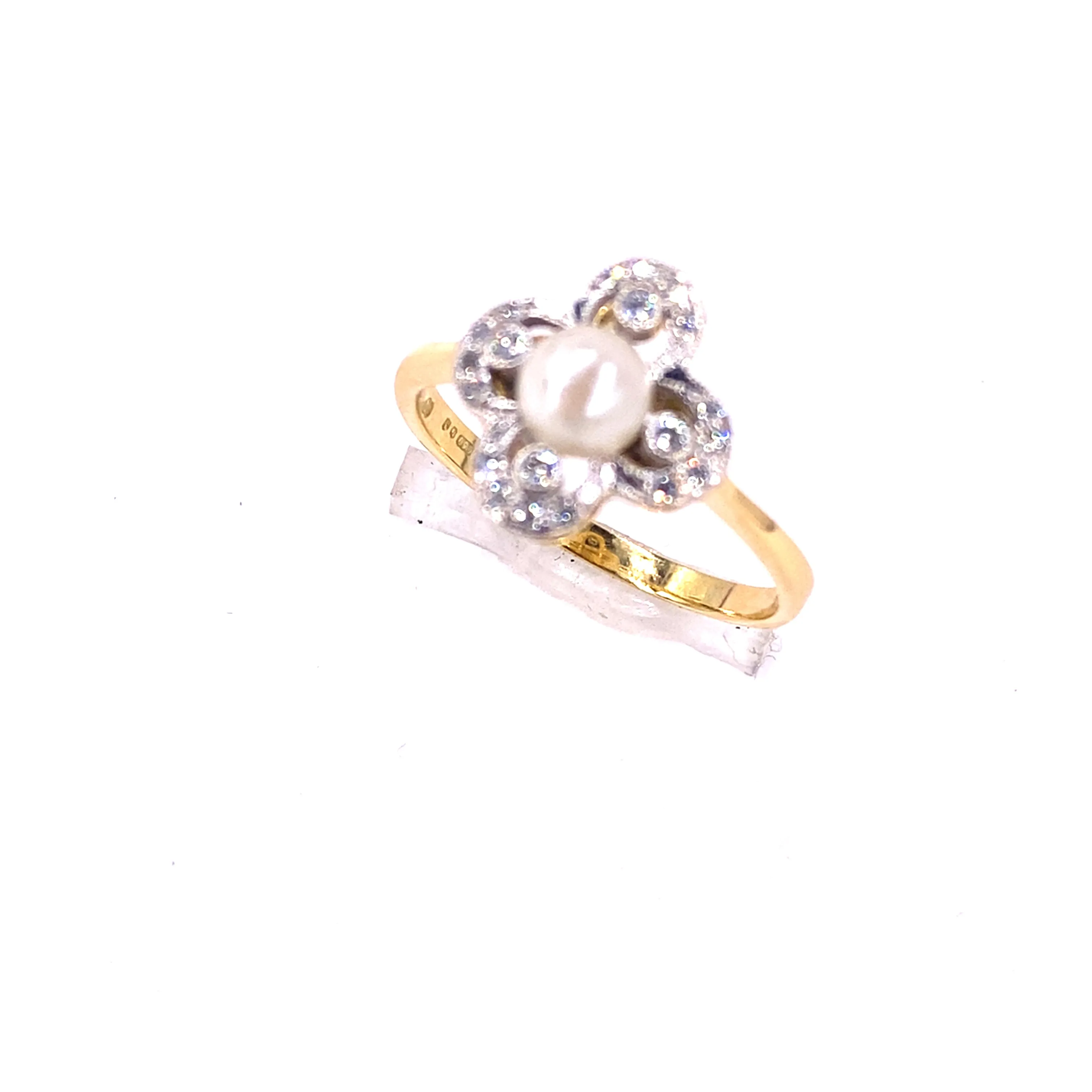 Women’s 18ct Yellow Antique Gold Pearl Diamond Ring- 3.4g 0.30ct